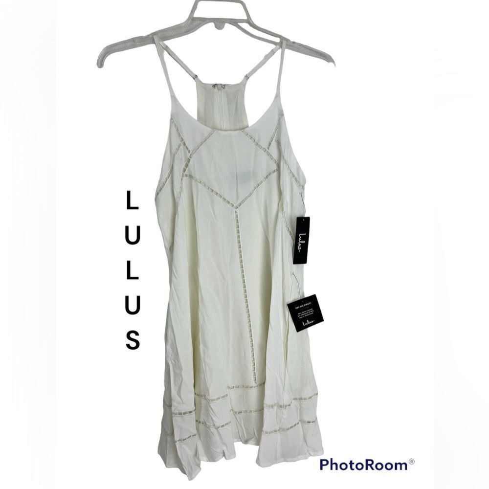 Lulus Women Sleeveless Strap Sister Moon Embroidered Swing Dress White Sz Medium